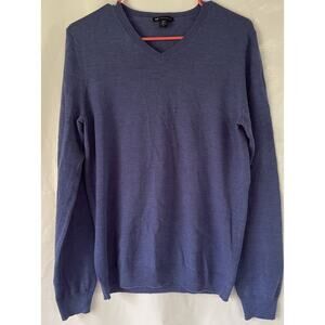 Gap Extra Fine Merino Wool Sweater Mens S Blue V Neck Lightweight Preppy